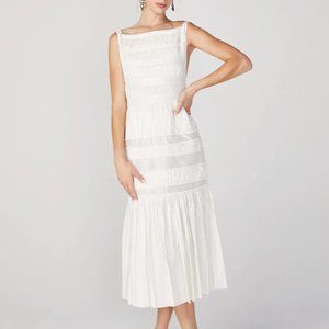 ISA Brock Collection DEVON SHIRRED DRESS IN WHITE TAFFETA